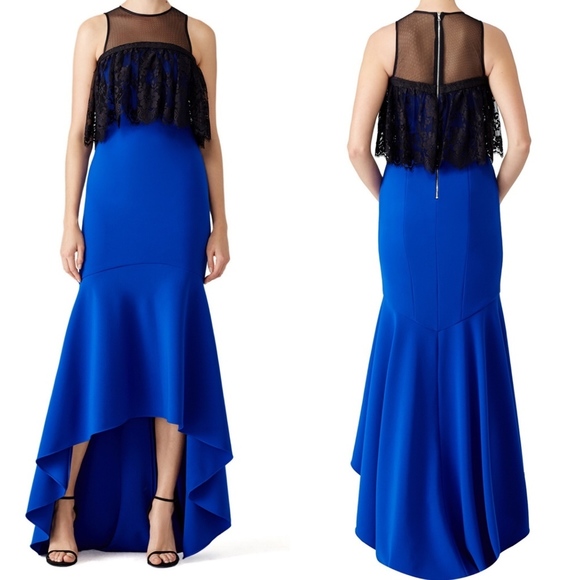 Theia Dresses Theia High Low Ruffle Evening Gown Formal Dress Black